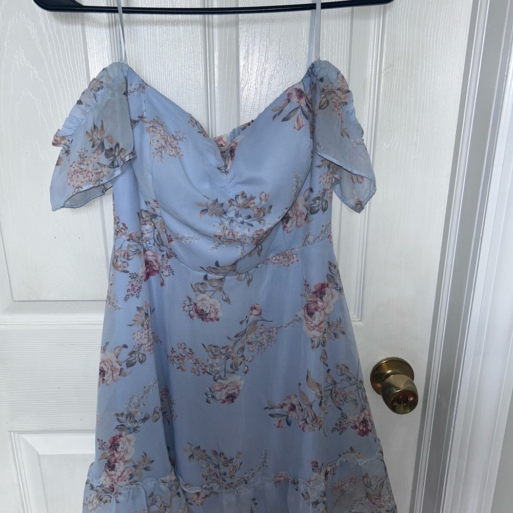 Windsor Blue Floral Off-Shoulder Dress